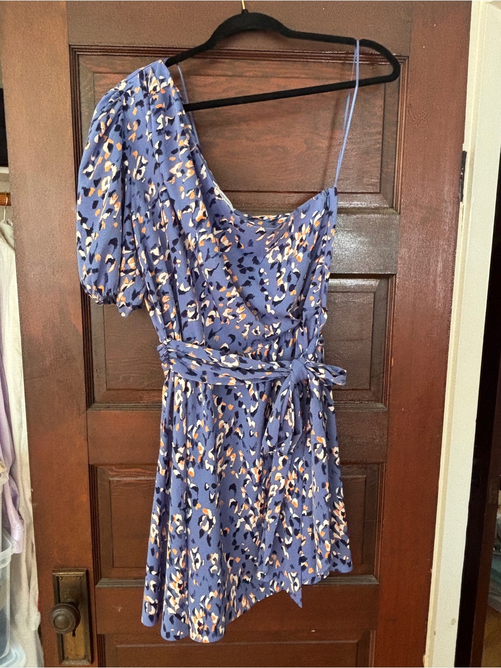 Nine West One-Shoulder Blue Leopard Print Dress